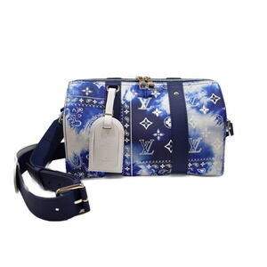 Louis Vuitton City Keepall Monogram Bandana Boston Shoulder Bag Blue Leather